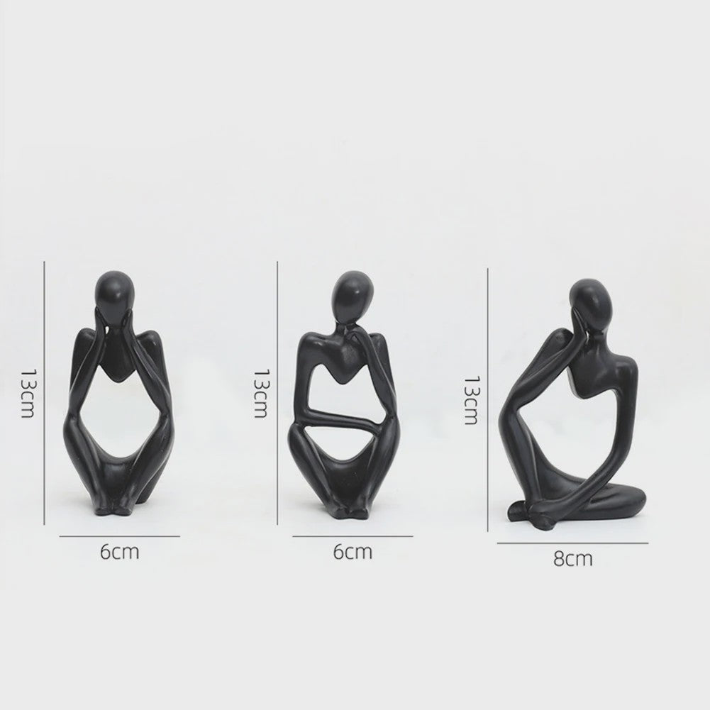 Set van 3 Abstracte Denker Beeldjes - Stijlvolle Hars Sculpturen voor Bureau & Woondecoratie