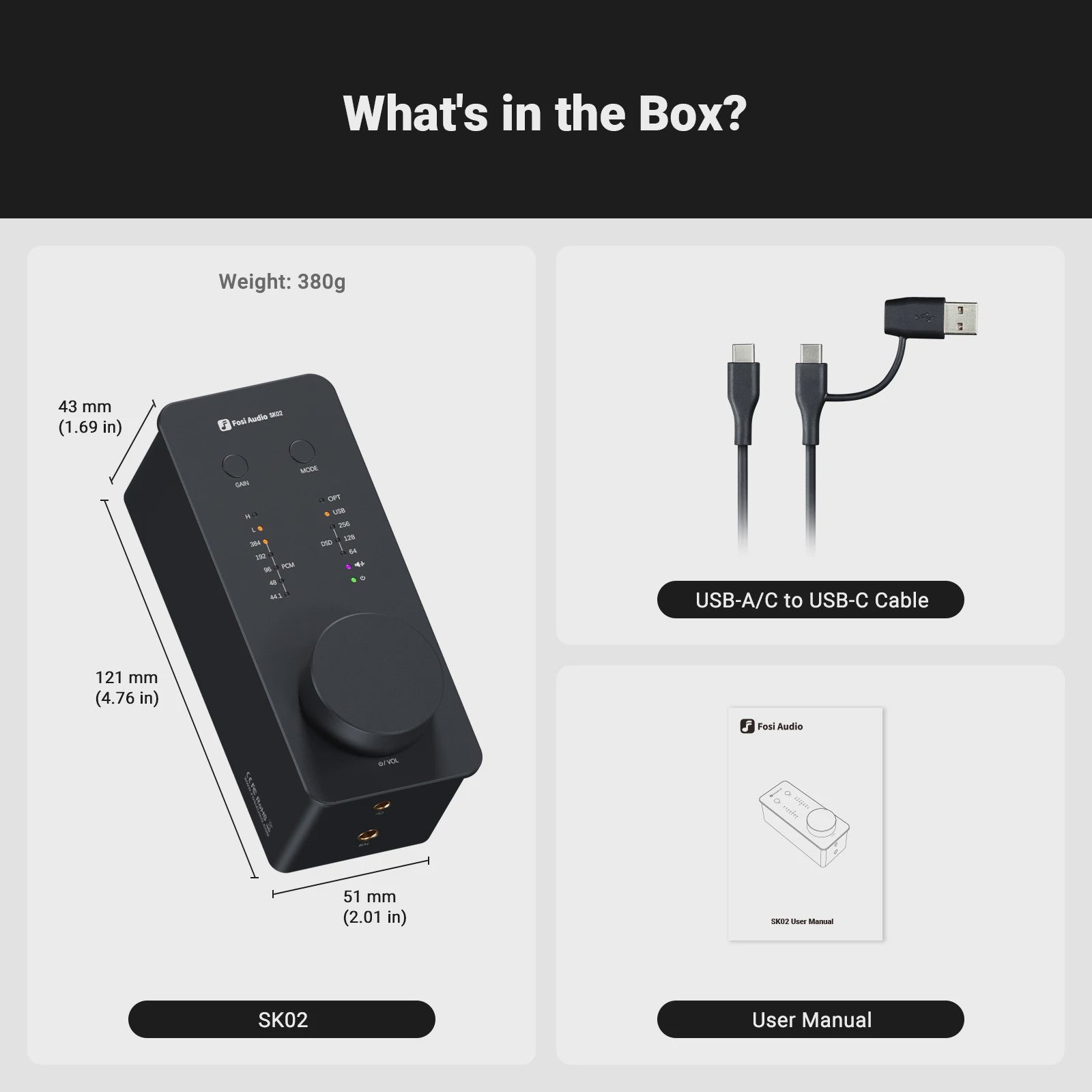 Fosi Audio SK02 USB DAC Hoofdtelefoonversterker - Hoge Resolutie PCM & DSD