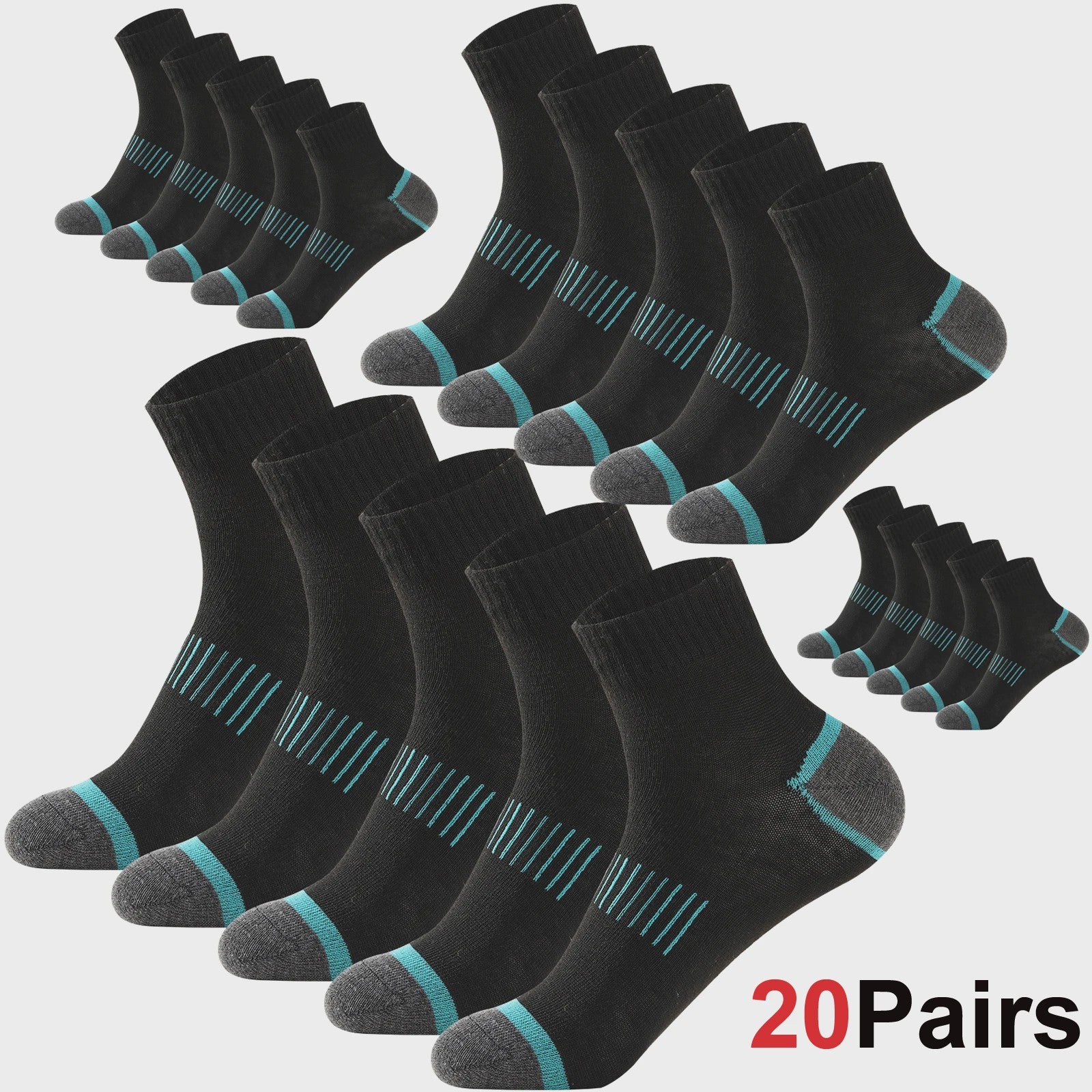 20 Paar Heren Katoenen Sokken - Comfortabel & Ademend - Maat 38-45 - Zwart