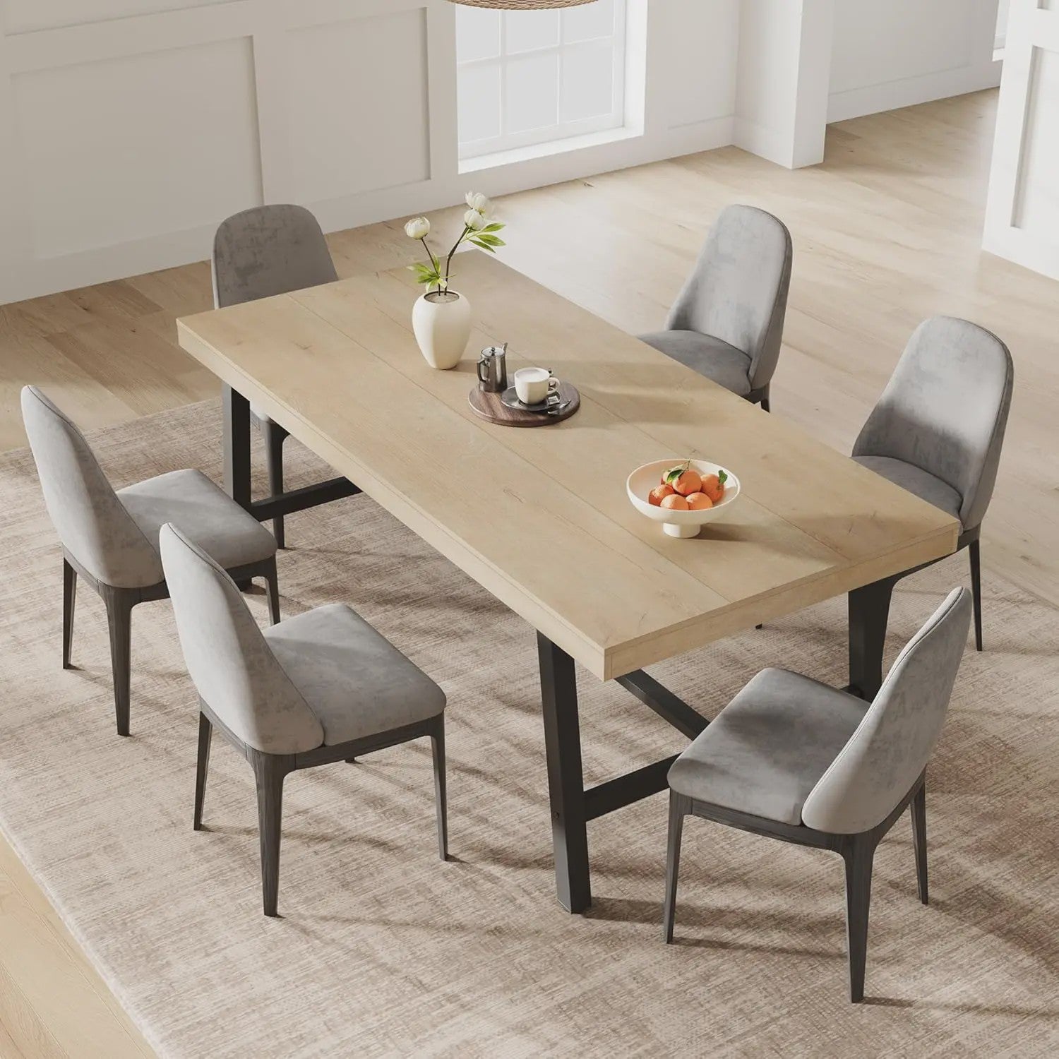 Industriële Eettafel 71" voor 6-8 Personen - Ruim Rechthoekig Keukentafel met Stalen Frame