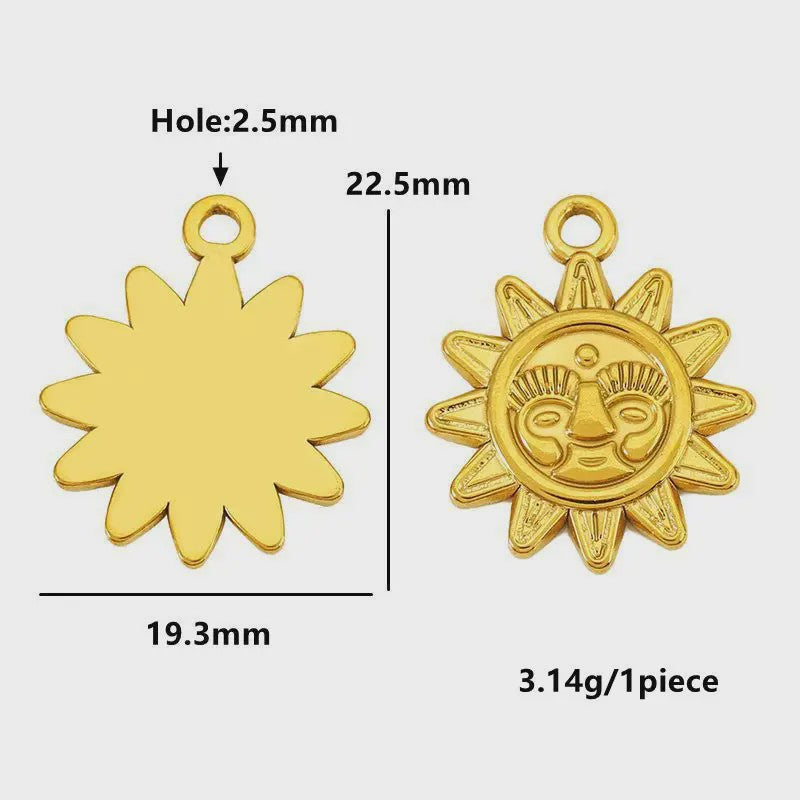 Set van 4 Gouden Bedeltjes: Zon, Hart, Schelp, Vis & Cactus - Roestvrij Staal 18k Goud PVD - DIY Sieraden Maken