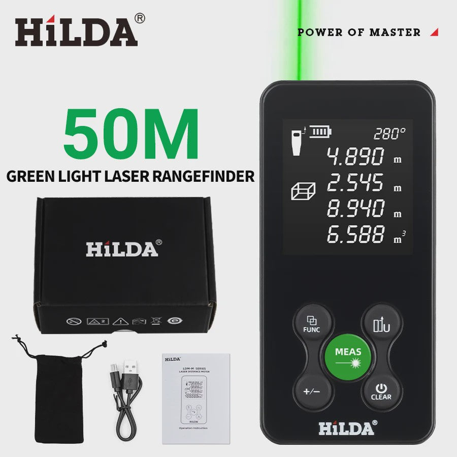 HILDA Laser Afstandsmeter 120M - Hoekmeting, Dubbele Laser & Oplaadbaar