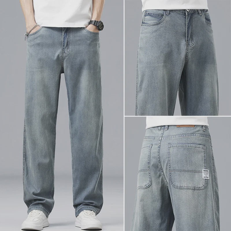 Luchtige Lyocell Heren Jeans - Zomer Broek met Loose Fit & Elastische Taille