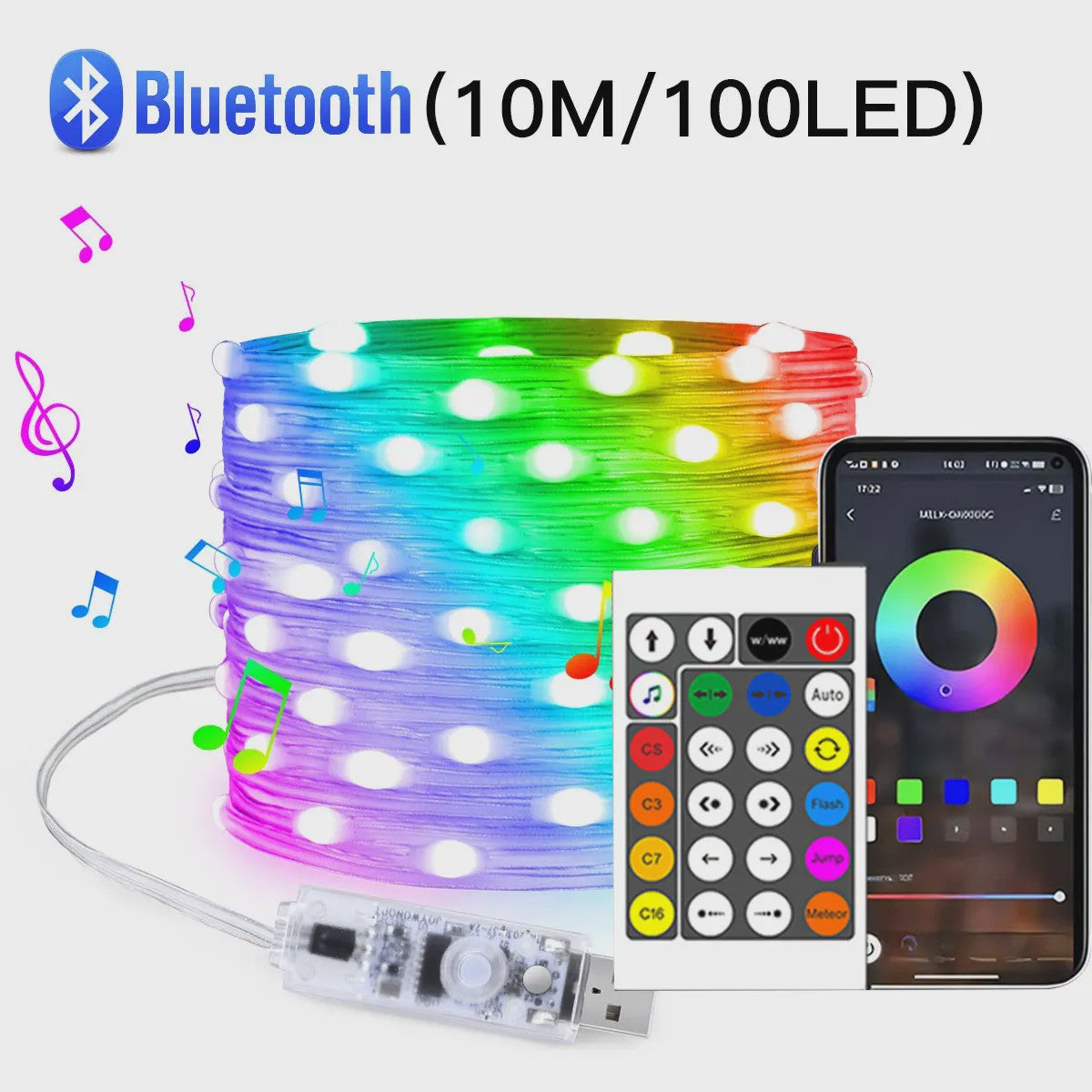 20M RGBIC LED Snoer Verlichting met Bluetooth & Muziekfunctie - Droomkleuren, App Bediening