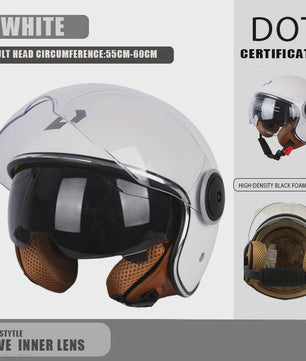 Vintage Open Motorhelm met Dubbel Vizier - DOT Gecertificeerd, Retro Stijl