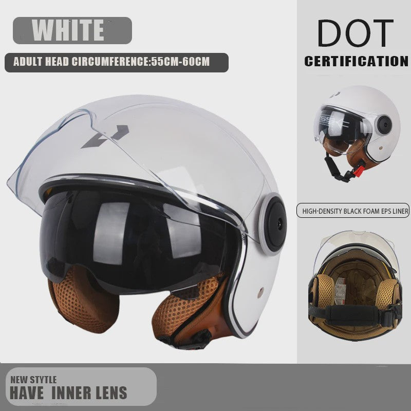 Vintage Open Motorhelm met Dubbel Vizier - DOT Gecertificeerd, Retro Stijl