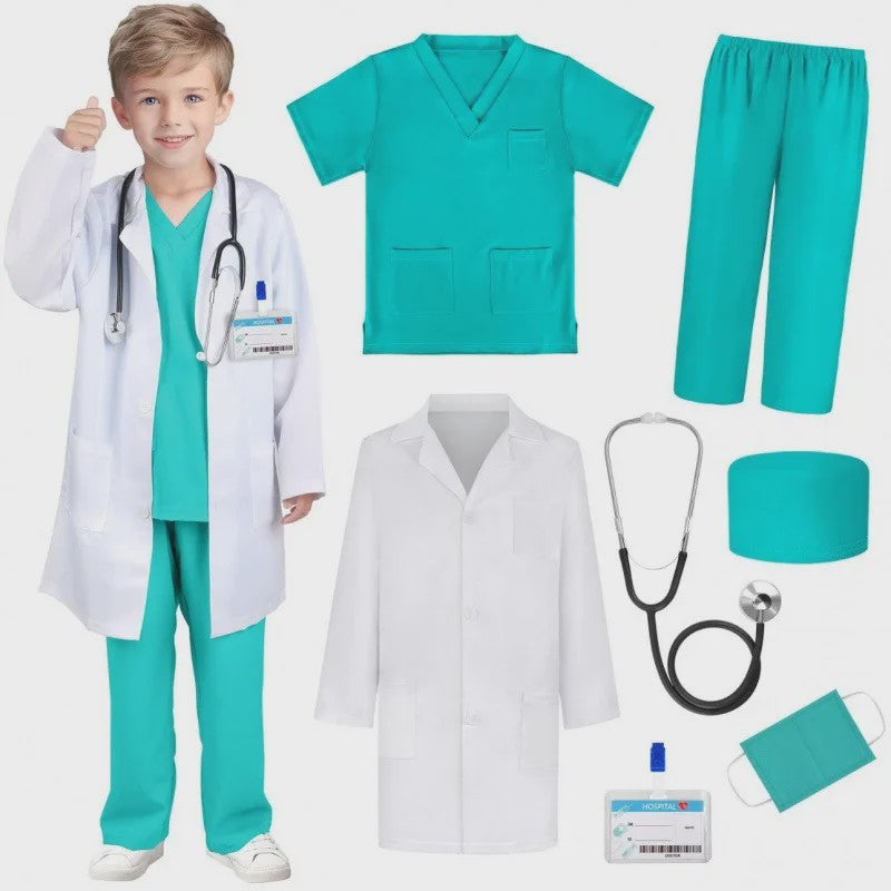 Kinders Dokter en Verpleegster Kostuum Set - Speelgoed Medische Uniform met Labjas