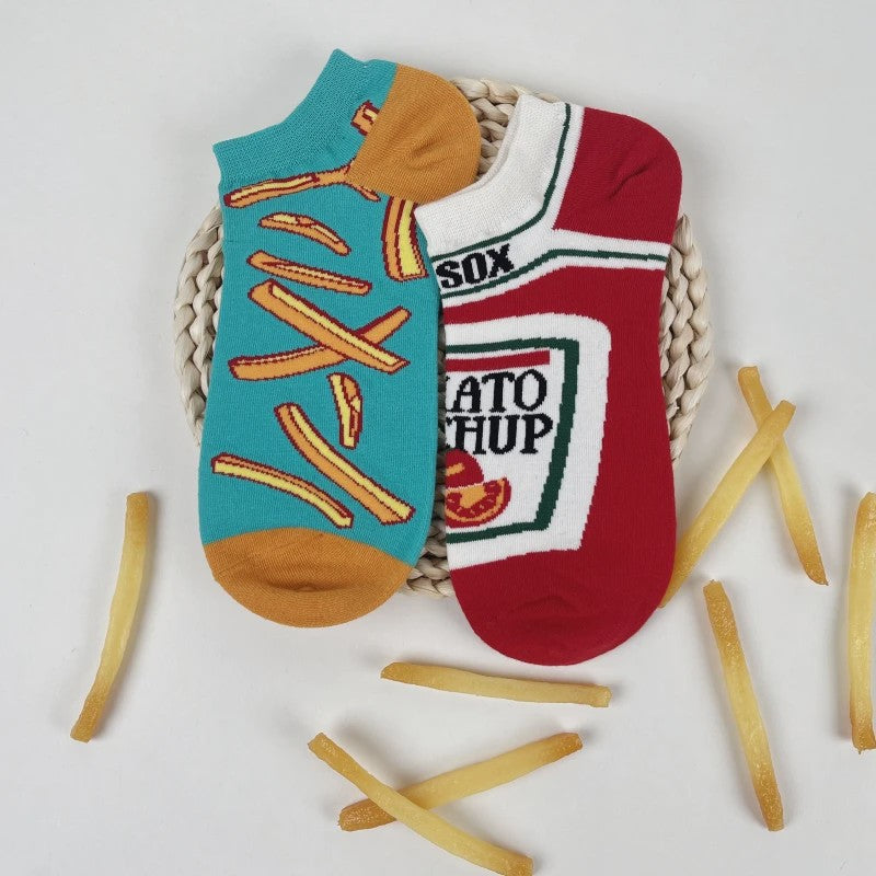 Grappige Sokken met Frietjes & Ketchup Print - Unisex Mid-Calf Sokken