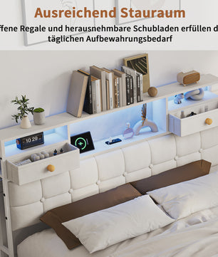 Boxspring Bed 140x200 met Hydraulische Opbergruimte en Multifunctioneel Hoofdbord - Velvet
