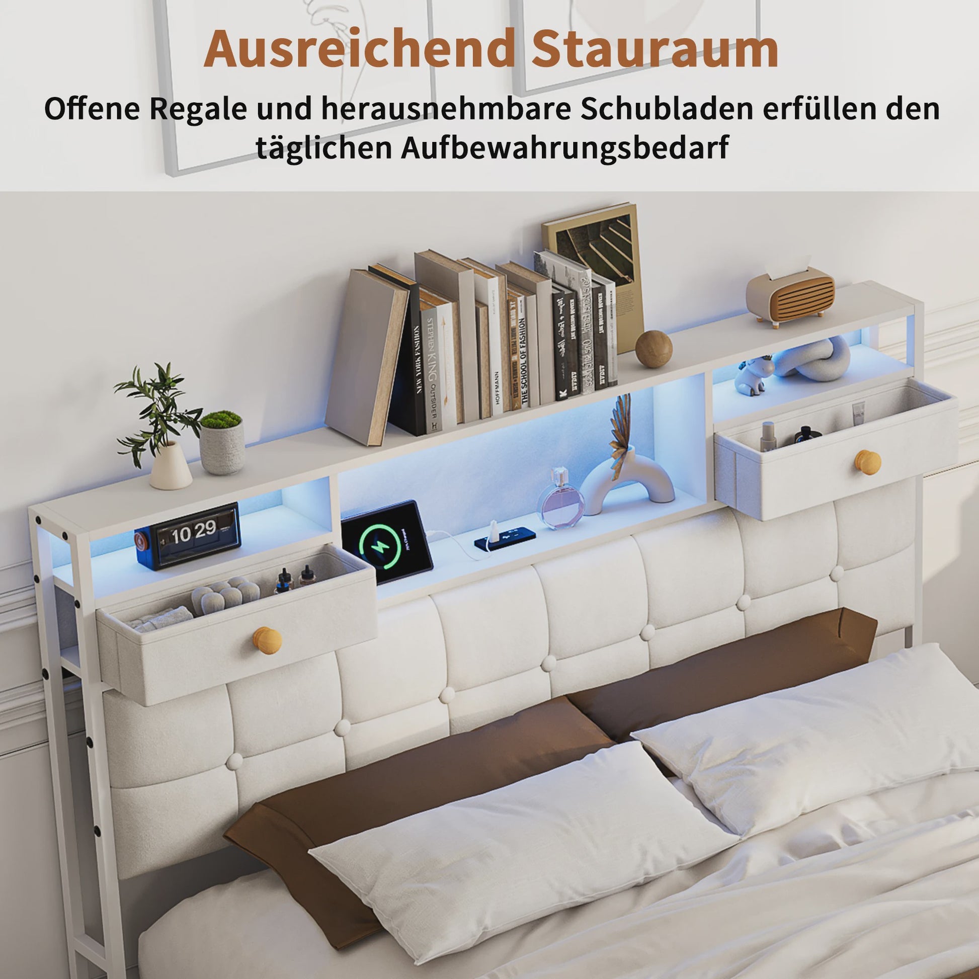 Boxspring Bed 140x200 met Hydraulische Opbergruimte en Multifunctioneel Hoofdbord - Velvet