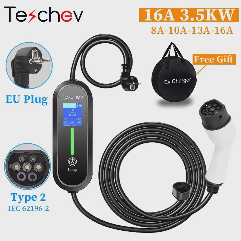 3.5KW Draagbare EV Charger Type 2 | 16A 1-Fase Laadstation voor Elektrische Auto's