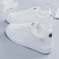 Dames Witte Sneakers met Geborduurde Bloem - Casual Leren Veterschoenen