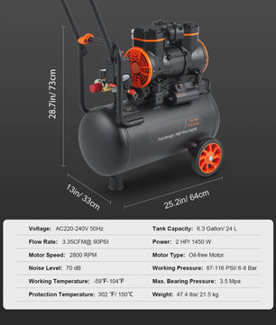 Stille Olievrije Air Compressor 900W - Draagbaar & Krachtig