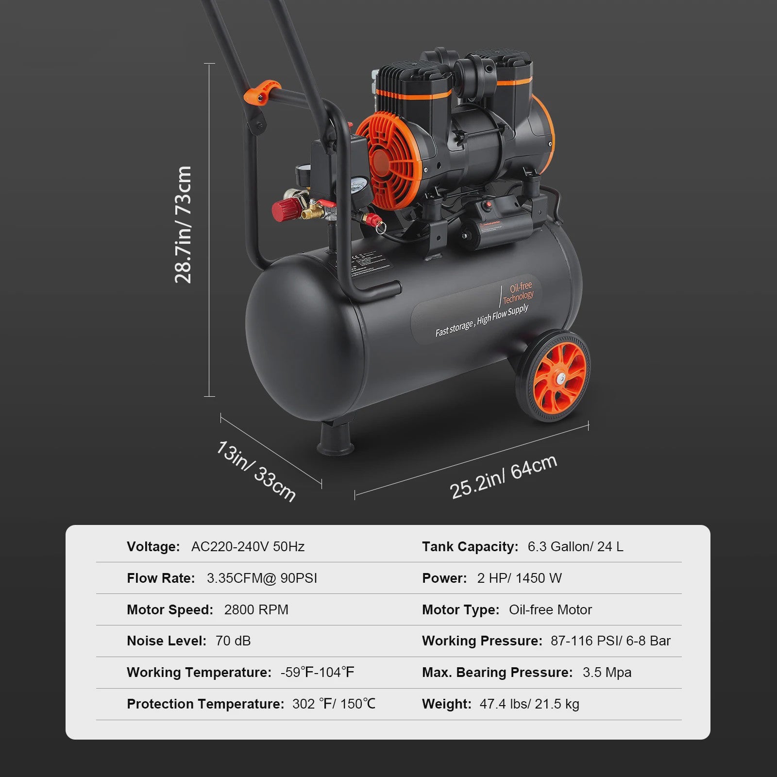 Stille Olievrije Air Compressor 900W - Draagbaar & Krachtig