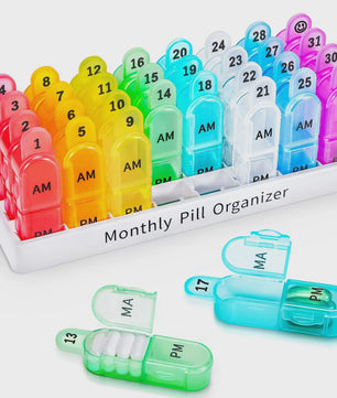 Maandelijkse Pillendoos Organizer AM/PM met 32 Grote Vakjes - Draagbaar & BPA-vrij