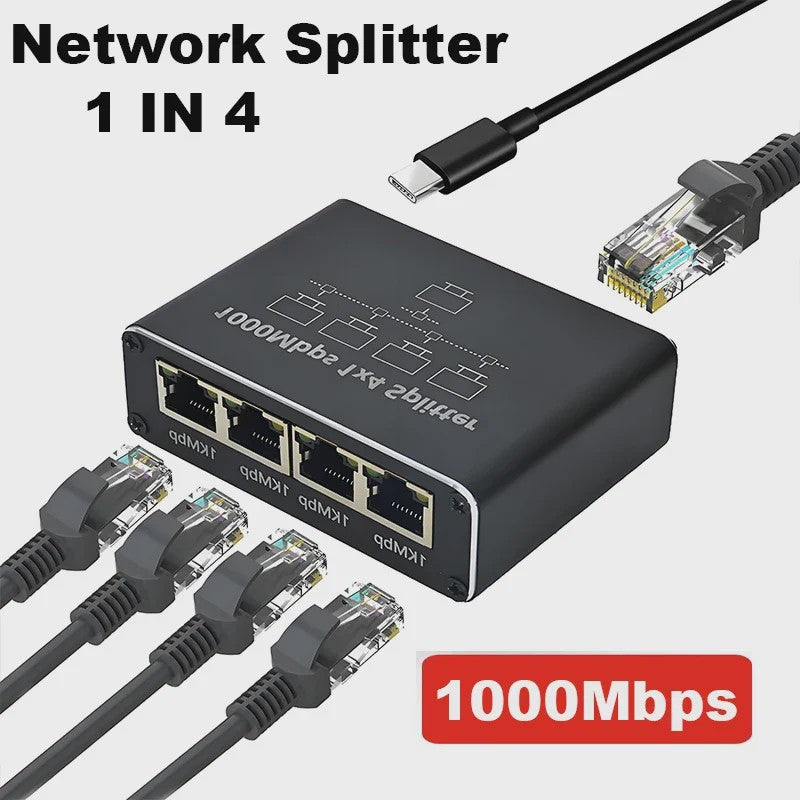 Gigabit Ethernet Splitter 1000Mbps - Breid uw netwerk uit naar 4 apparaten