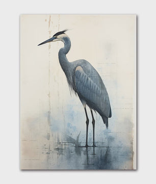 Minimalistische Blauwe Reiger Aquarel Poster - Stijlvolle Wanddecoratie