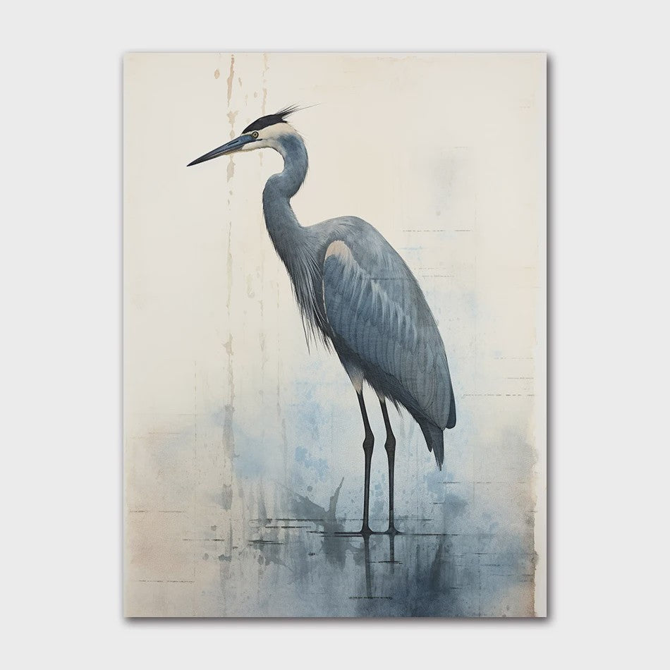 Minimalistische Blauwe Reiger Aquarel Poster - Stijlvolle Wanddecoratie