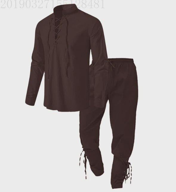 Middeleeuws Piraten Kostuum Set: Shirt met Vetersluiting en Broek