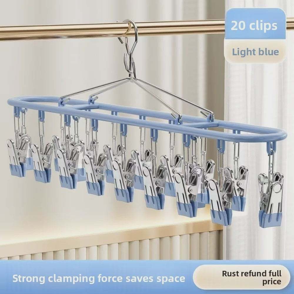 Droogrek met 20 Clips - RVS Sokkenhanger voor Ondergoed & Kleine Was