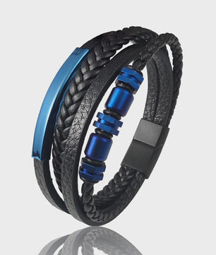 Luxe Heren Armband van Gevlochten Leer met Magnetische Sluiting en RVS Details