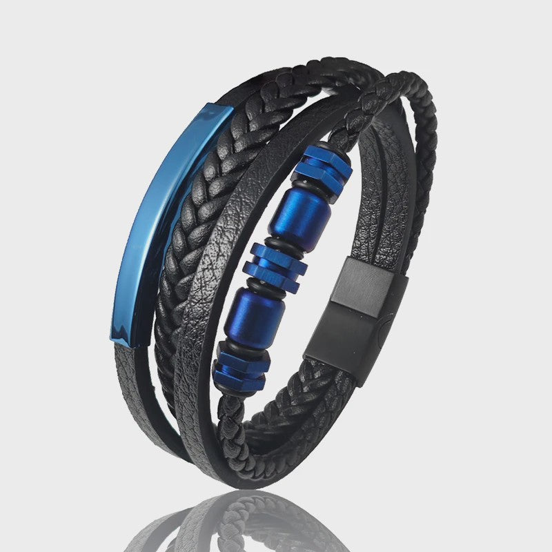 Luxe Heren Armband van Gevlochten Leer met Magnetische Sluiting en RVS Details