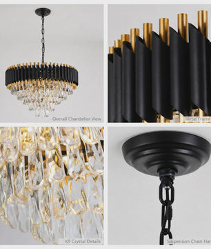 Luxe Zwarte & Gouden Kristallen Kroonluchter - 5 Lagen, Dimbaar