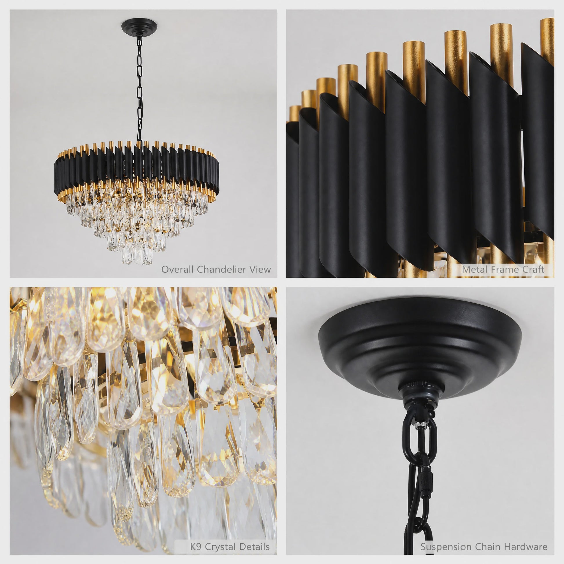 Luxe Zwarte & Gouden Kristallen Kroonluchter - 5 Lagen, Dimbaar