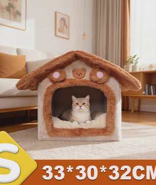 Zacht & Warm Beer-Huisje Bed voor Katten en Kleine Honden - Wasbaar & Antislip