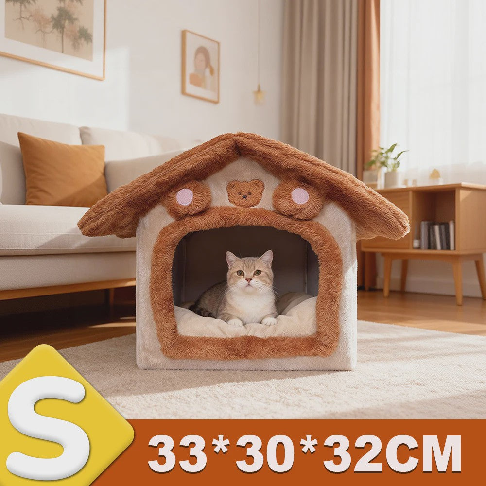 Zacht & Warm Beer-Huisje Bed voor Katten en Kleine Honden - Wasbaar & Antislip