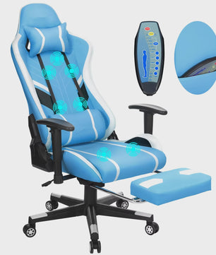 Ergonomische Massage Gaming Stoel met Voetensteun en Lendensteun - Verstelbaar