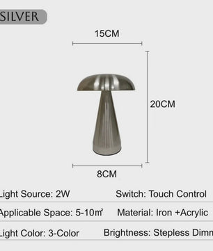 Retro Mushroom Tafellamp - LED, Touch Control, 3 Kleuren, Oplaadbaar