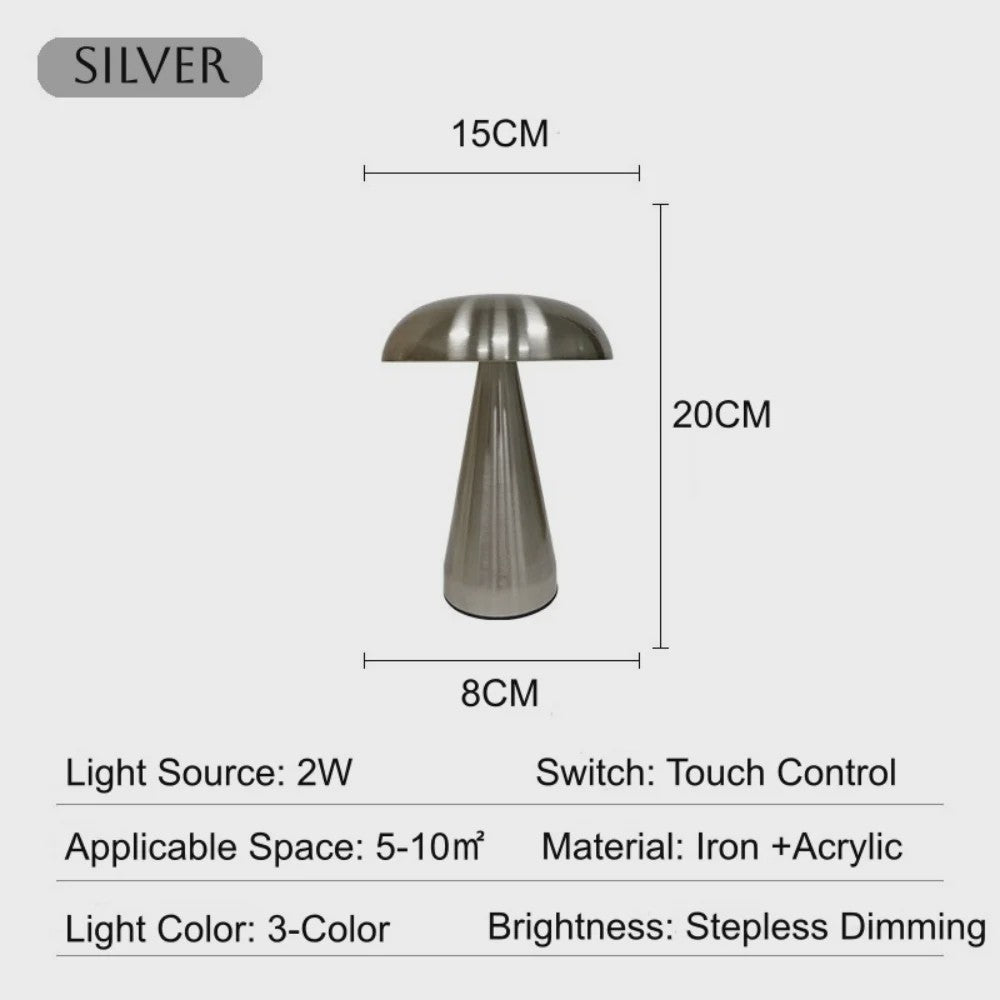 Retro Mushroom Tafellamp - LED, Touch Control, 3 Kleuren, Oplaadbaar