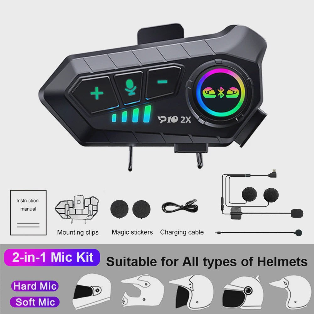 Kebidumei YP10 2X Motorhelm Intercom Headset - Bluetooth 5.3, 300m Bereik, Waterdicht