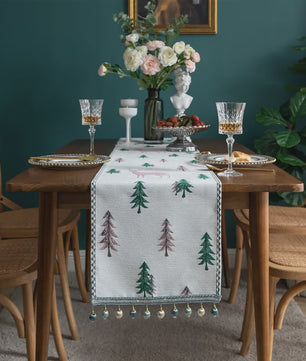 Kerst Tafel Runner met Elanden en Bomen | Winter Decoratie voor Eettafel