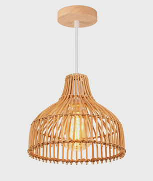Rieten Hanglamp 24cm - Boho Stijl Plafondlamp voor Keuken, Woon- en Eetkamer