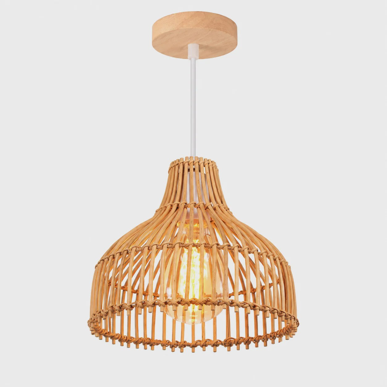 Rieten Hanglamp 24cm - Boho Stijl Plafondlamp voor Keuken, Woon- en Eetkamer