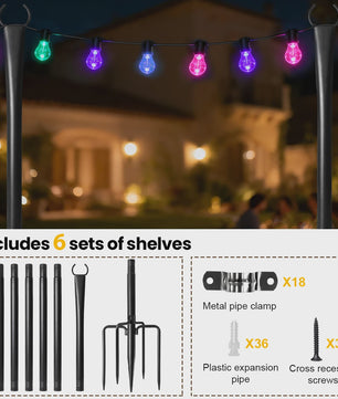 10FT Metalen Verstelbare Paal voor Slingerlichtjes - Waterdicht & Robuust