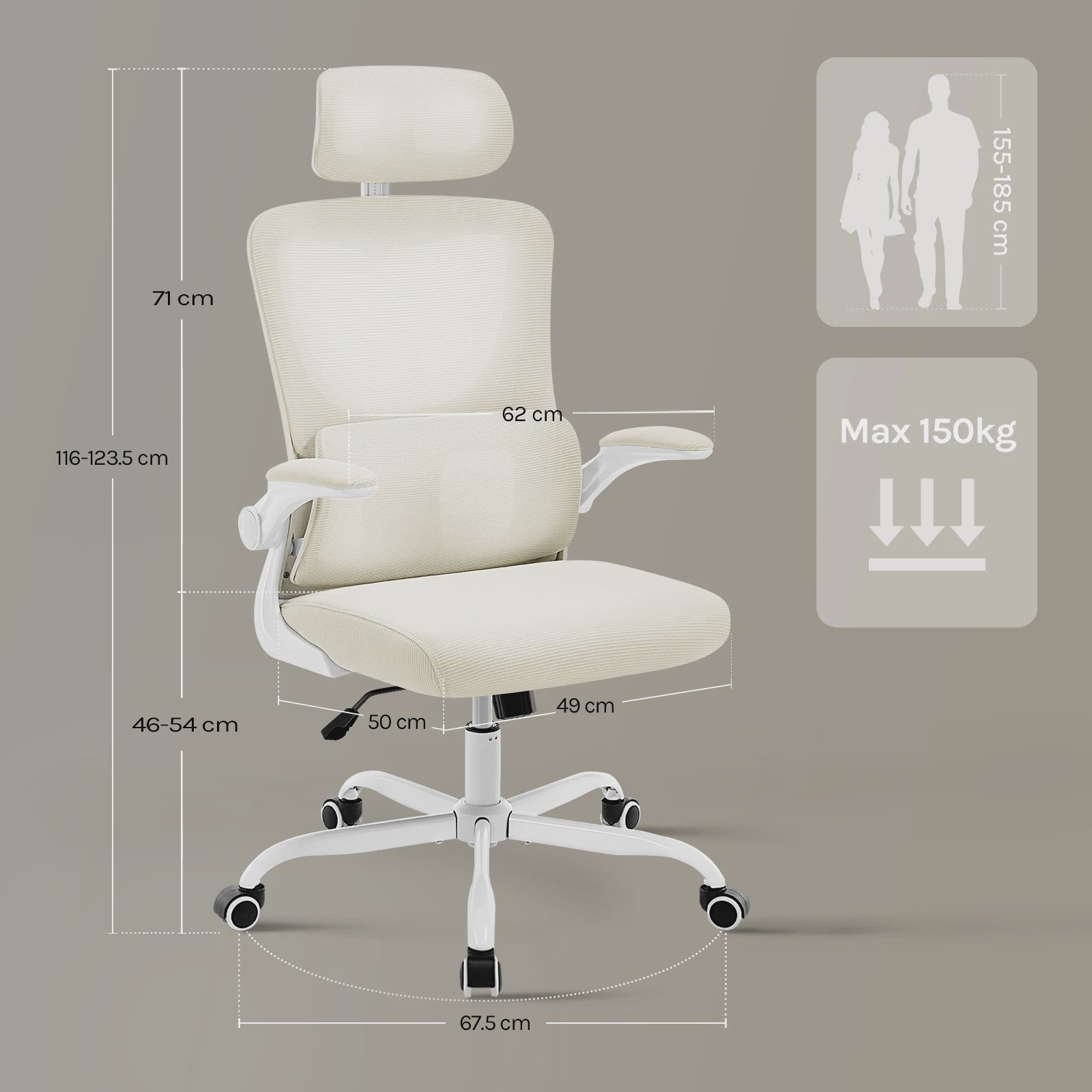 Ergonomische Bureaustoel Mesh met Hoofdsteun en Kantelfunctie - Comfortabel Werken