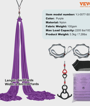 Aerial Yoga Hammock & Swing Starter Kit - 8.7/11 Yards Zijde Stof voor Alle Niveaus