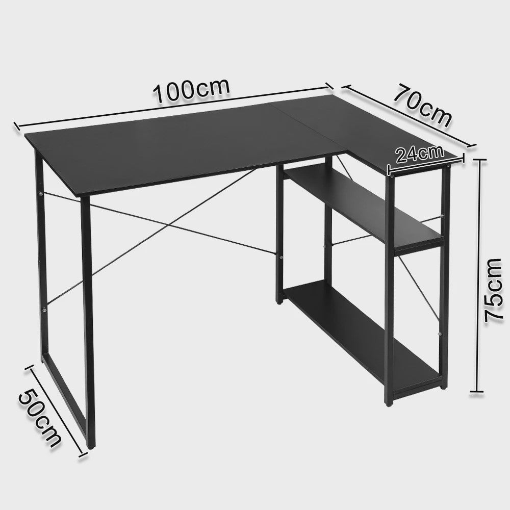 L-vormig Bureau met Opbergrek - Ideaal voor Gaming, PC, Studie & Werk in Slaapkamer (120/100cm)