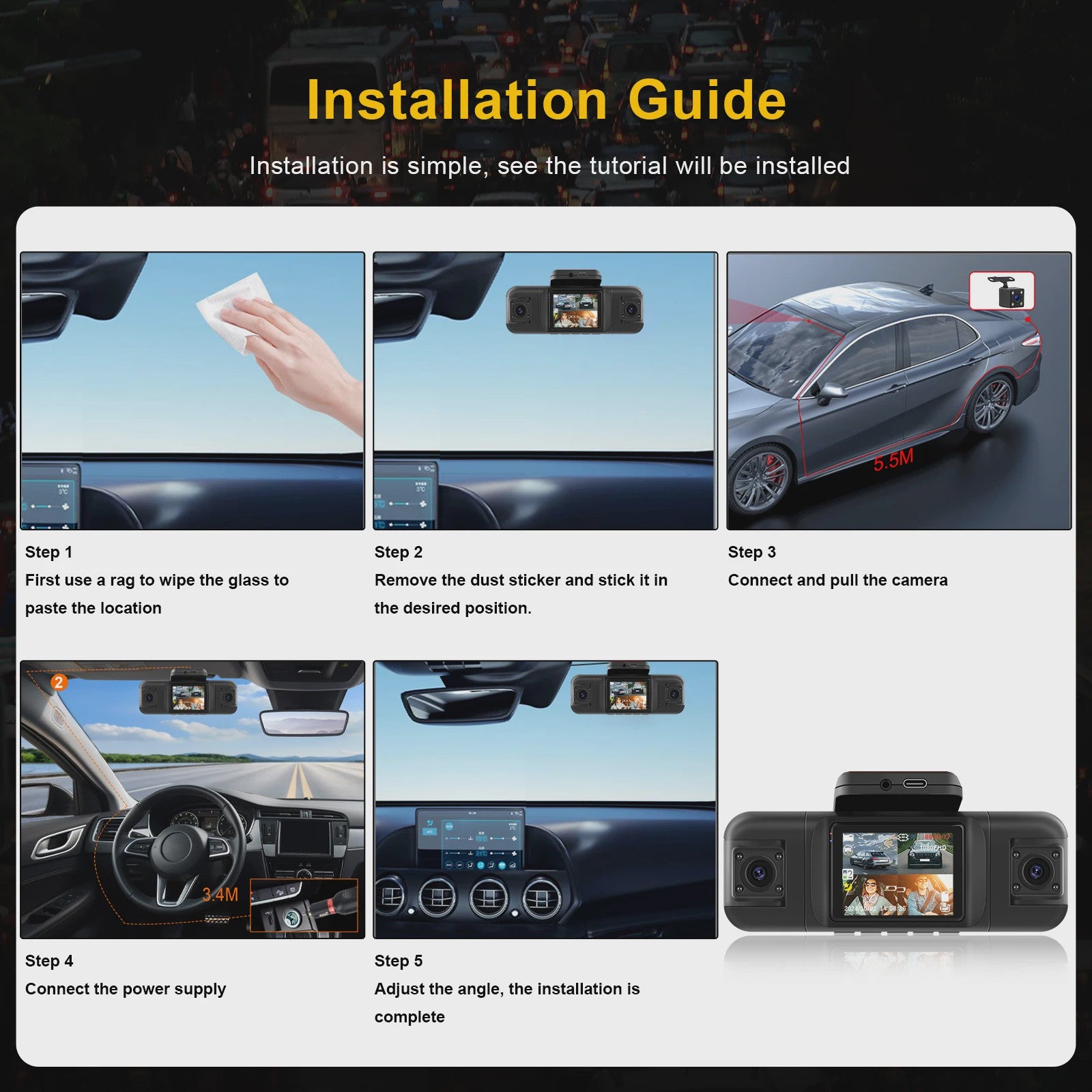 Universele 4-Kanaals Dashcam met 1080P HD, Nachtzicht en Parkeerhulp