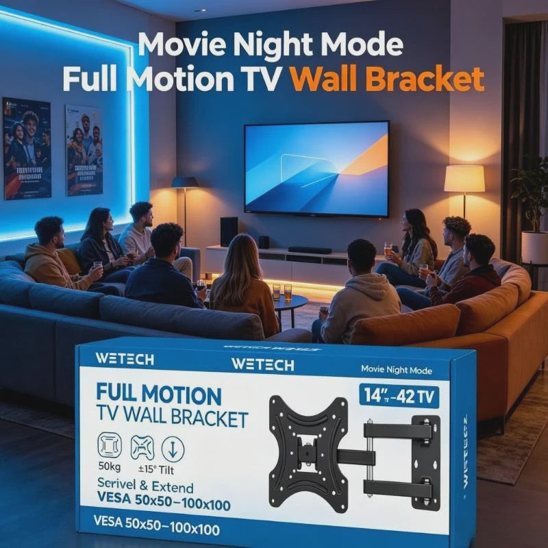 WETECH W5522 Universele Full Motion TV Muurbeugel met Dubbele Arm voor 14-42" Schermen, 50kg Draagvermogen, VESA 50-100mm