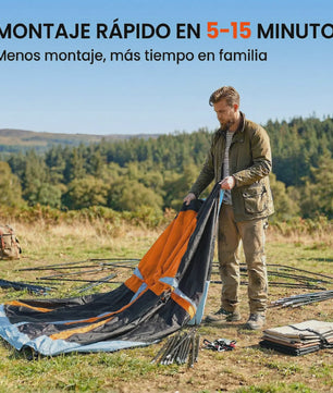 Outsunny Gezinstent Tunnel 2-4 Personen Oranje/Blauw - Ruim & Ventilerend