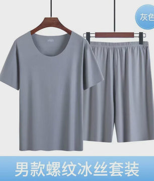 Heren Pyjama Set Korte Mouw & Shorts - Ademend Ijszijde Loungewear