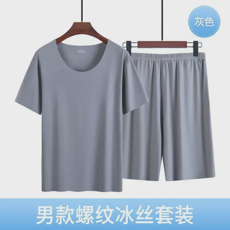 Heren Pyjama Set Korte Mouw & Shorts - Ademend Ijszijde Loungewear