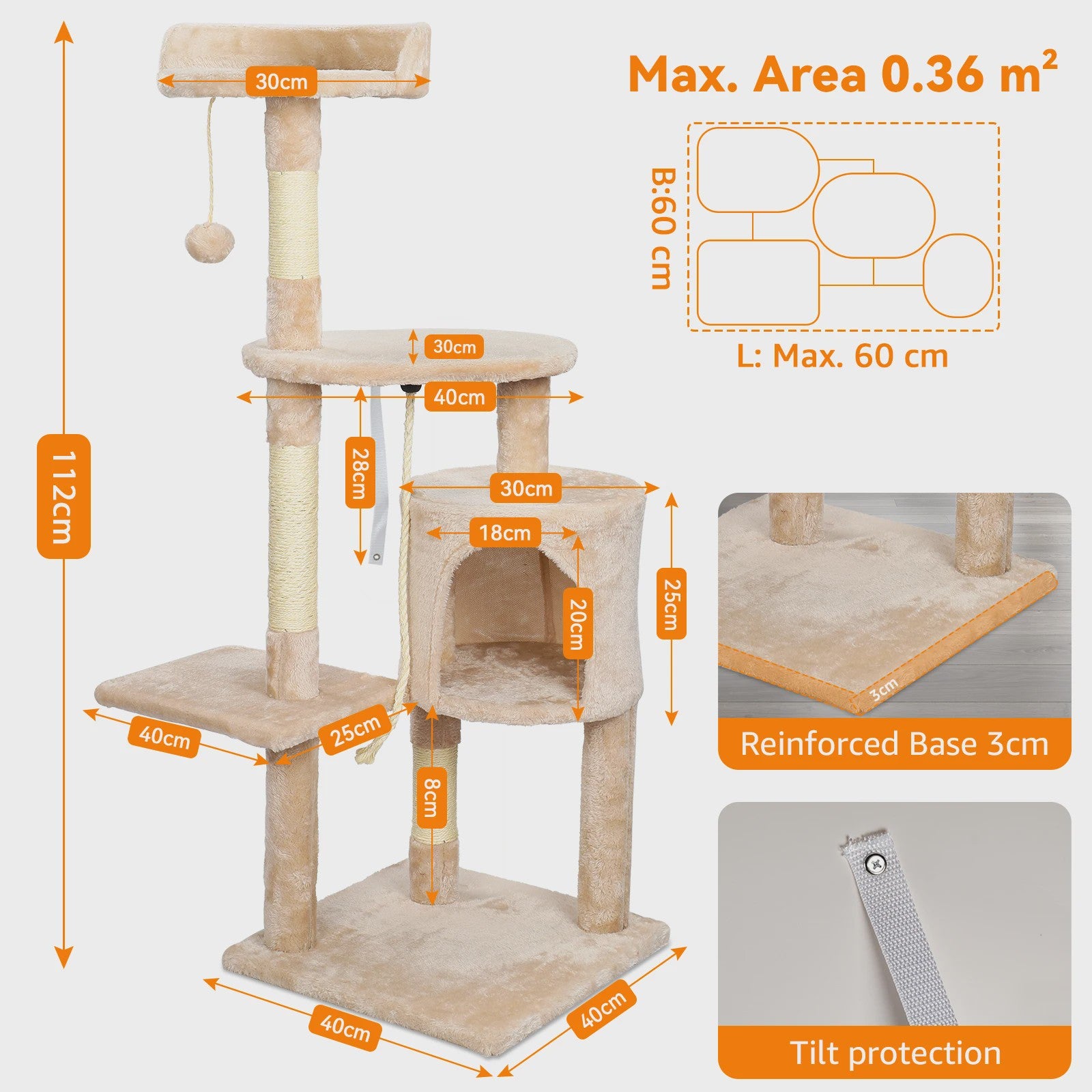 Luxe Kattenboom met Krabpalen, Huisje en Speeltjes - Multi-Level Kattenhuis