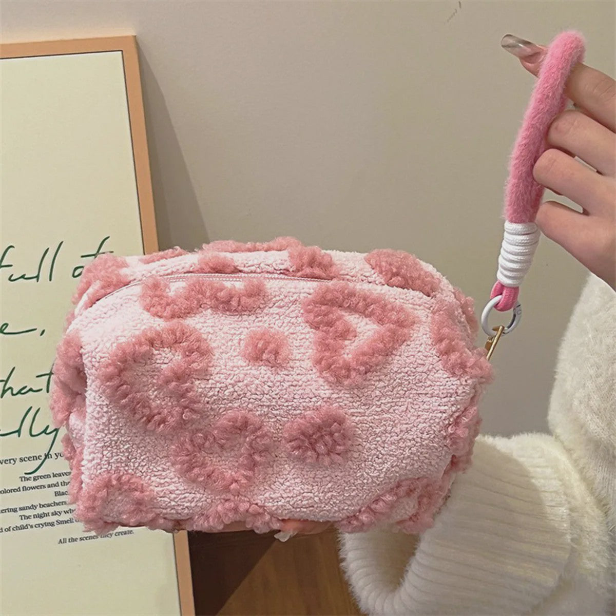 Pluche Make-up Tas met Lus - Zacht Reisetui voor Cosmetica & Pennen