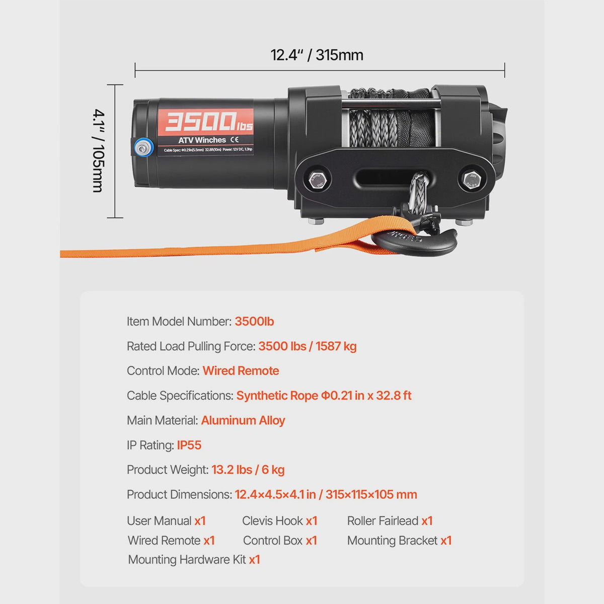 Elektrische ATV/UTV Lier 2500/3500 LBS met Synthetisch Touw - Krachtig en Betrouwbaar