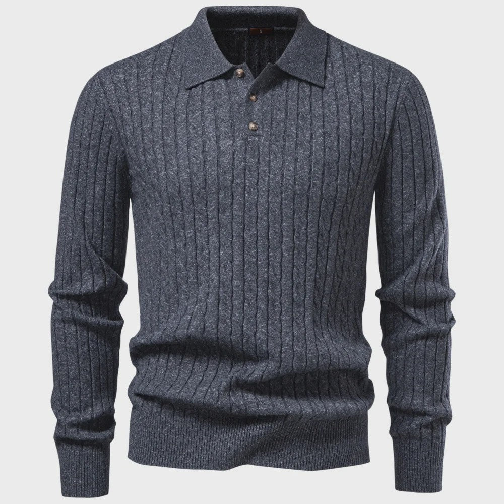 Heren Kabel Gebreide Polo Trui - Casual Slim Fit Herfst Winter